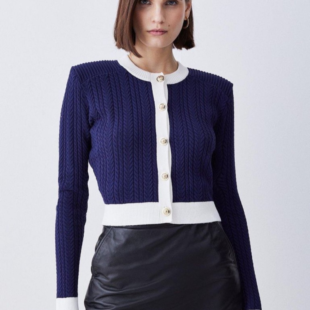Karen Millen Military Style Cable Knit Crop Cardigan S